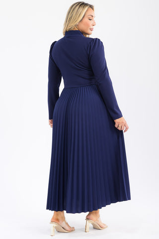 Navy Blue Pleated Bow Tie Dress