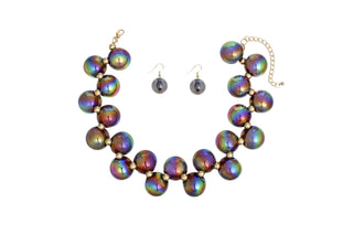 Black Iridescent Bubble Ball Bead Necklace Set