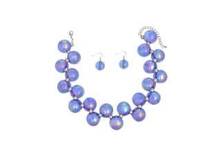 Blue Iridescent Bubble Ball Bead Necklace Set