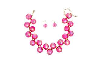Fuchsia Iridescent Bubble Ball Bead  Necklace Set