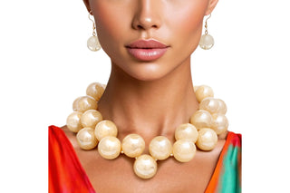 Ivory Marble Bubble Ball Bead Necklace Set