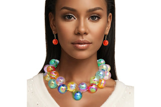 Multicolor Iridescent Bubble Ball Bead Necklace Set