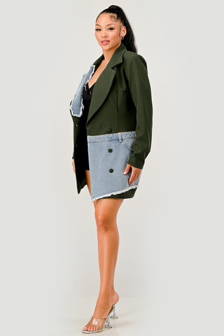 Olive Denim Patch Blazer