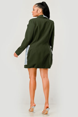 Olive Denim Patch Blazer