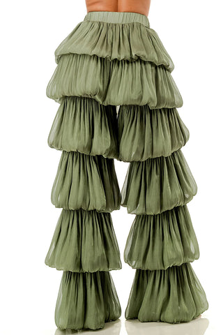 Olive Sheer Tiered Pants