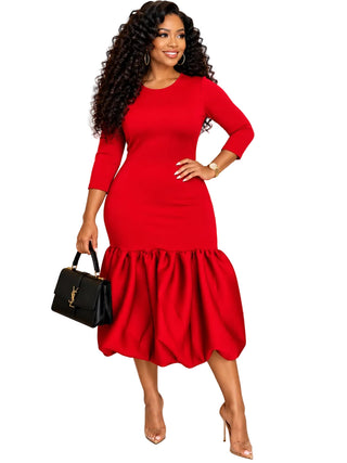 Red Ruffle Hem Midi Dress