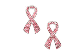 Rhinestone Pink Ribbon Stud Earrings