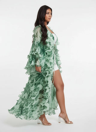 Tropical Ruffle Open Cardigan