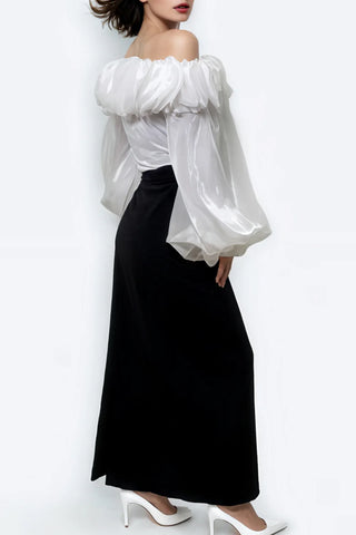 Sheer Ruffle Collar & Sheer Sleeve Blouse