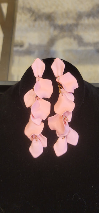 Pink Acrylic Flower Dangle Earrings. (Lightweight)