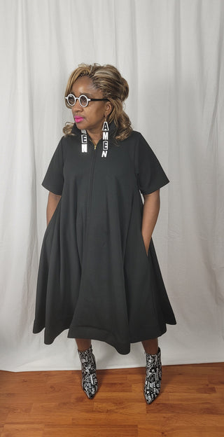 Black Midi A-line Swing Dress