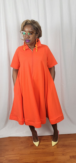 Orange Midi Swing Dress