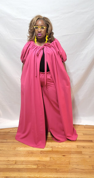 Fuscia 2 Piece Cape Duster pant set