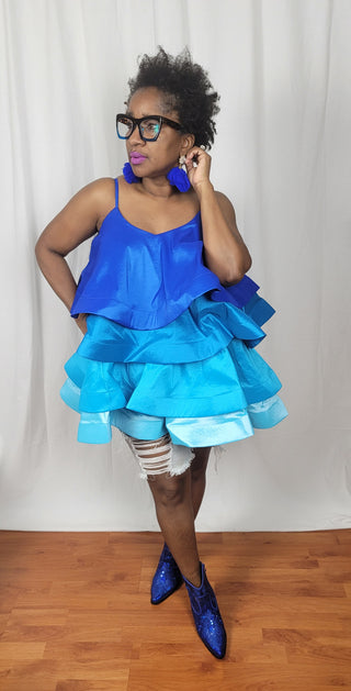 Blue Ombre Tiered Spaghetti Strap Dress