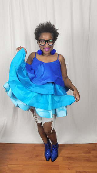 Blue Ombre Tiered Spaghetti Strap Dress