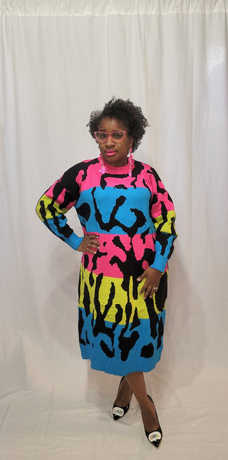 Pink & Blue Zebra Sweater Dress