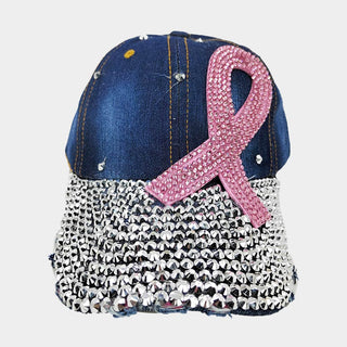 Denim Bling Studded Ribbon Baseball Cap