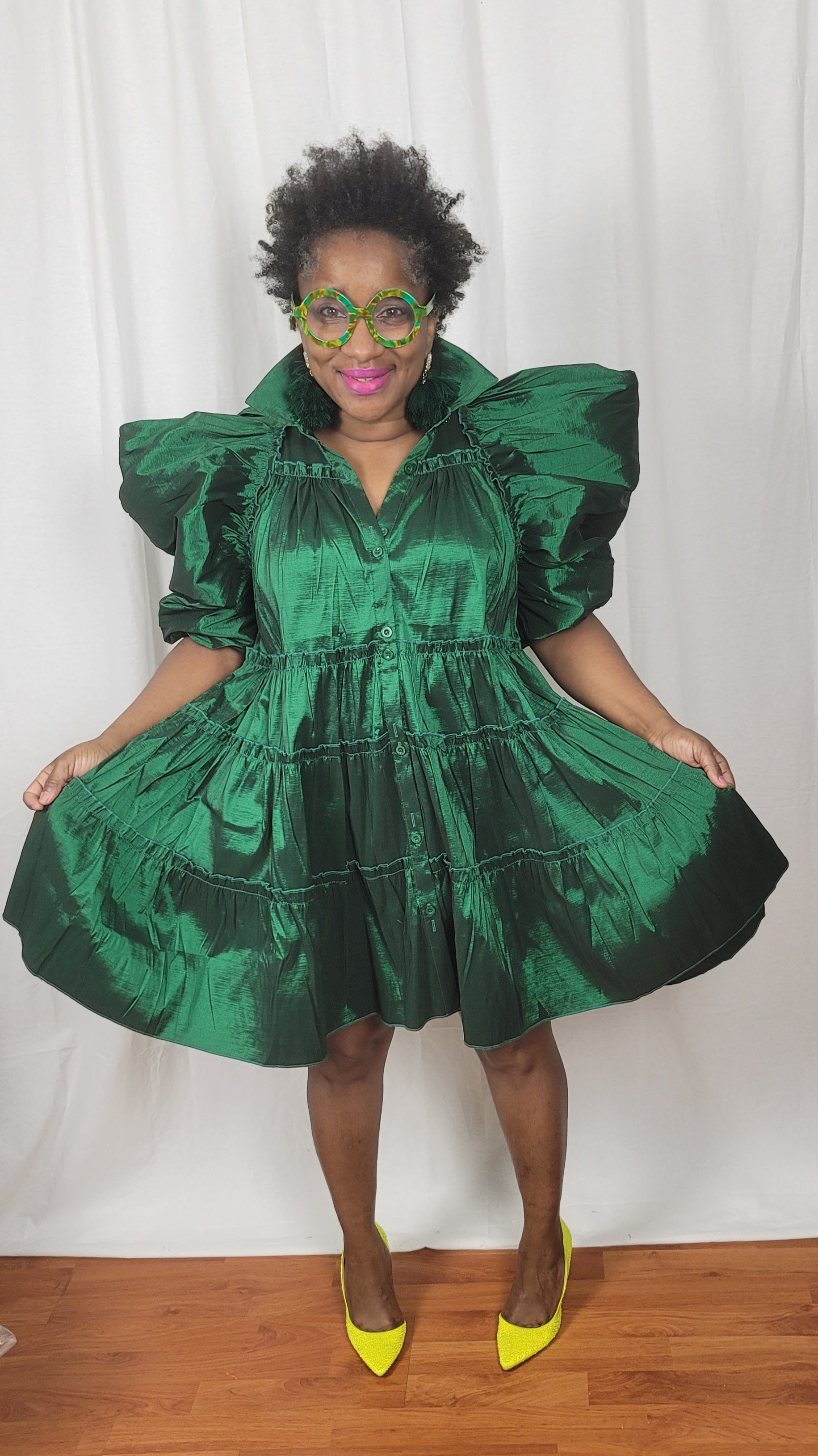 Emerald Green Ruched Puff Baby Doll Dress PricedJustRightFashion Emerald Green Ruched Puff Baby Doll Dress PricedJustRightFashion