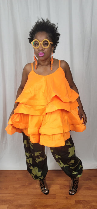 Orange Dreamsicle Tiered Spaghetti Strap Dress