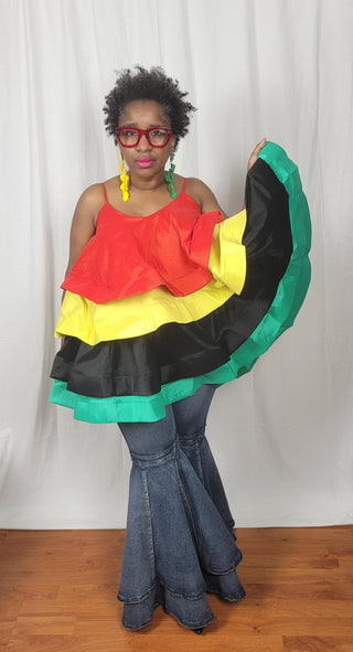 Rasta Red/Yellow/Black/Green Layered Spaghetti Dress