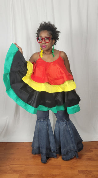 Rasta Red/Yellow/Black/Green Layered Spaghetti Dress