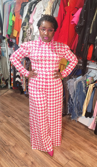 Pink & White Houndstooth Jumpsuit